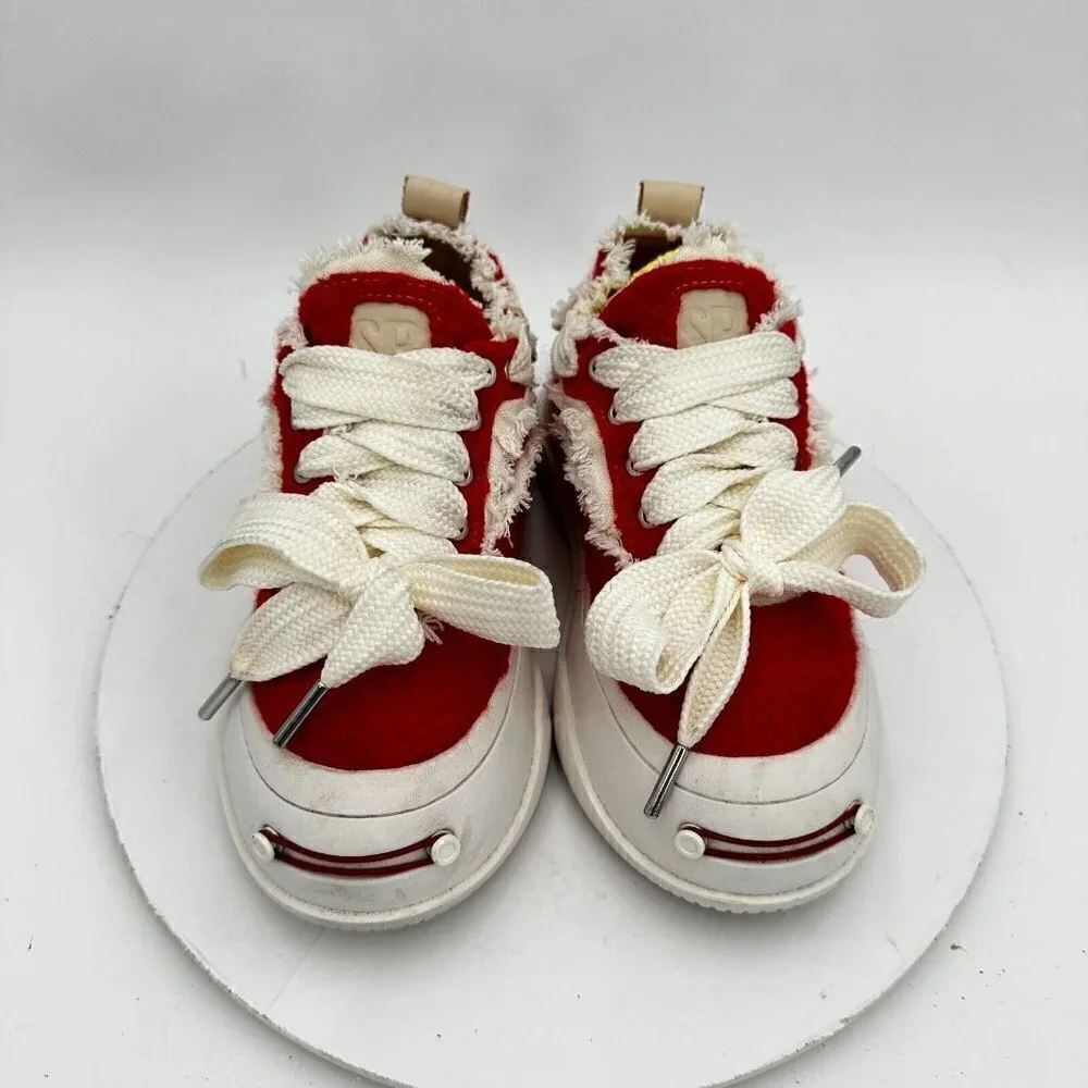 Smilerepublic Women Size EU 35 US 5 Woolen Red White Leather Shoes